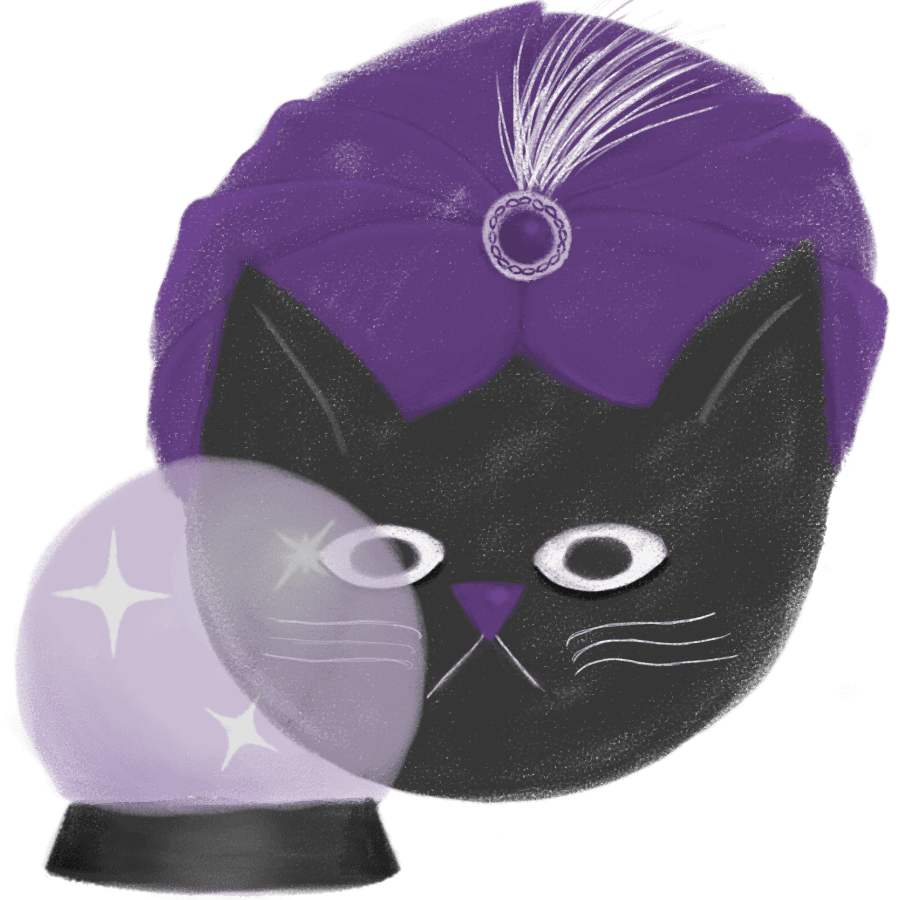 Gato negro mirando a través de una bola de cristal