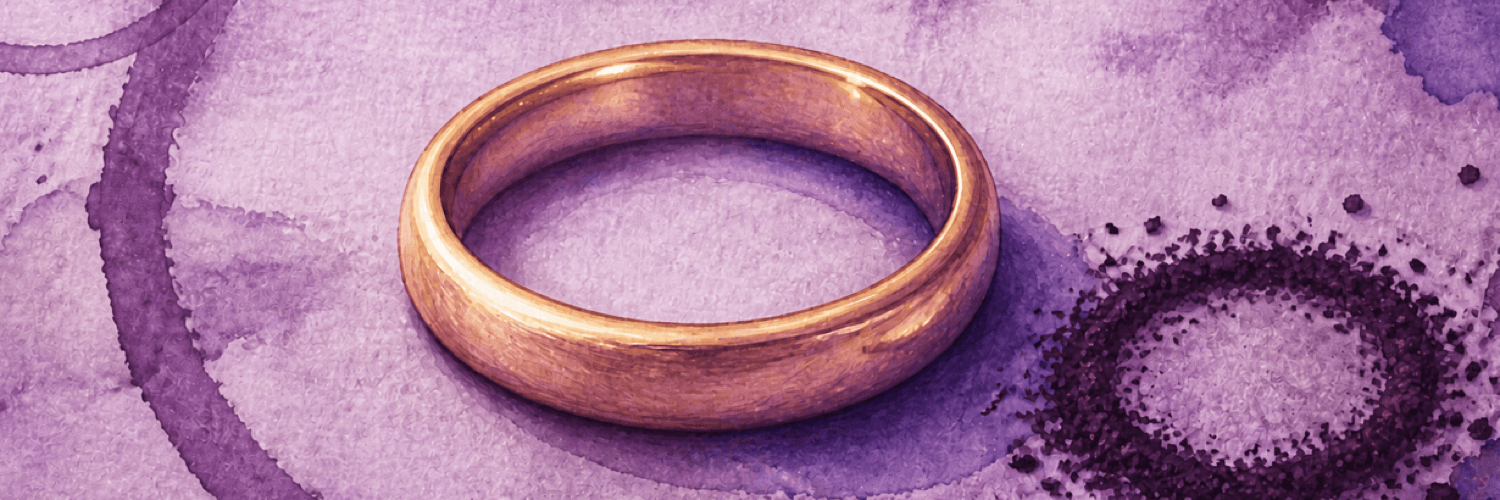 A gold ring beside a circle of coffee grounds